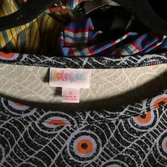 Lularoe small Gigi top . Light blue, orange, black. Legging material. Eyeballs! - Picture 3 of 8